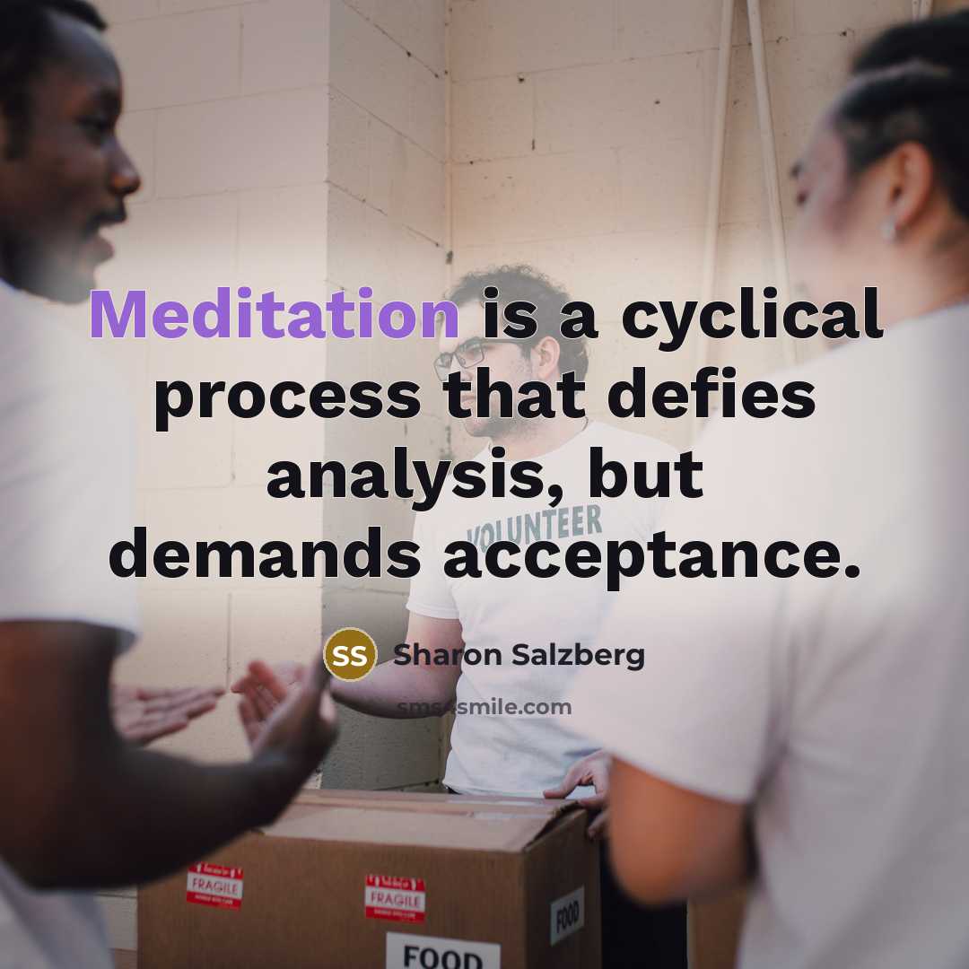“Meditation is a cyclical process that defies analysis, but demands…” quote by Sharon Salzberg
