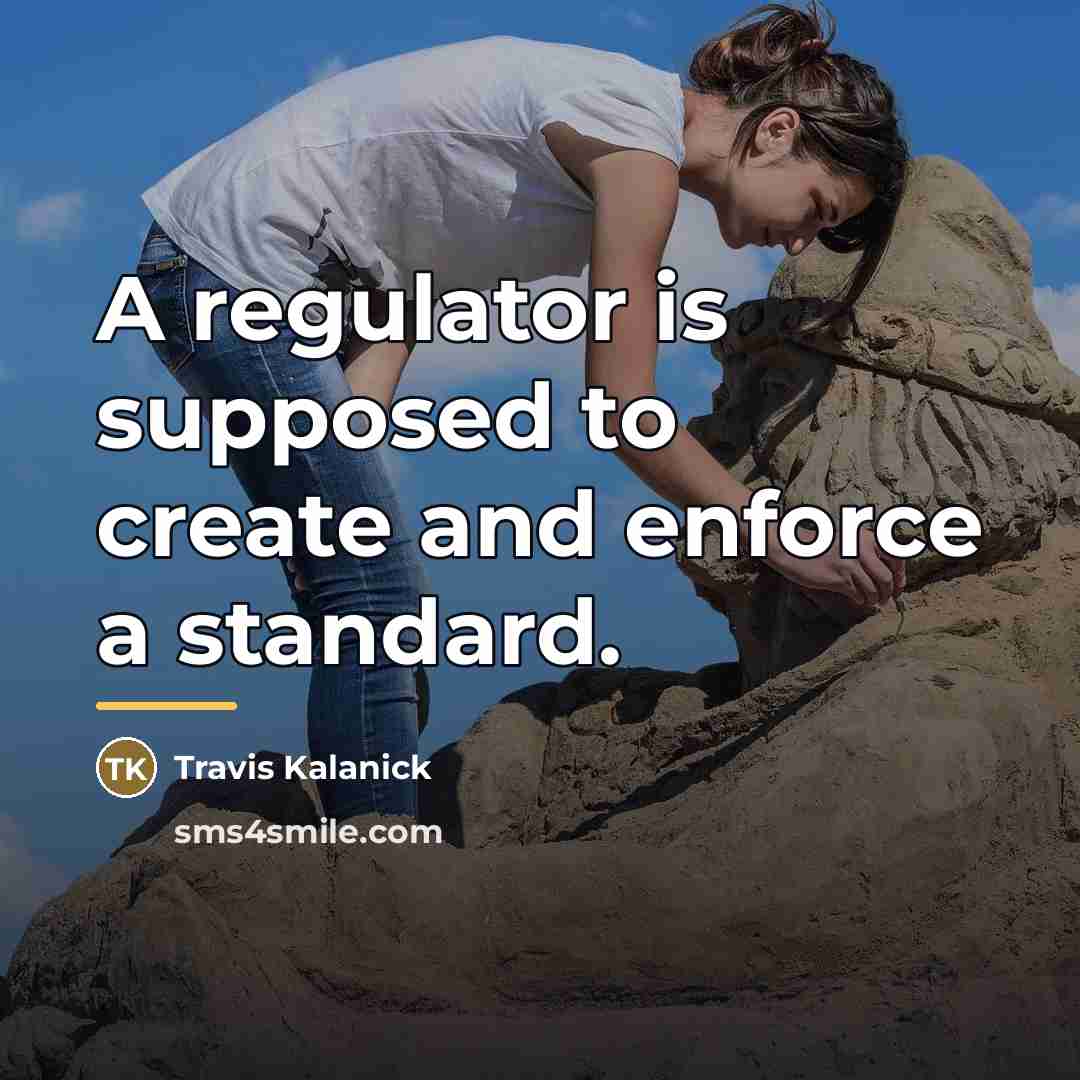 “A regulator is supposed to create and enforce a standard.…” quote by Travis Kalanick