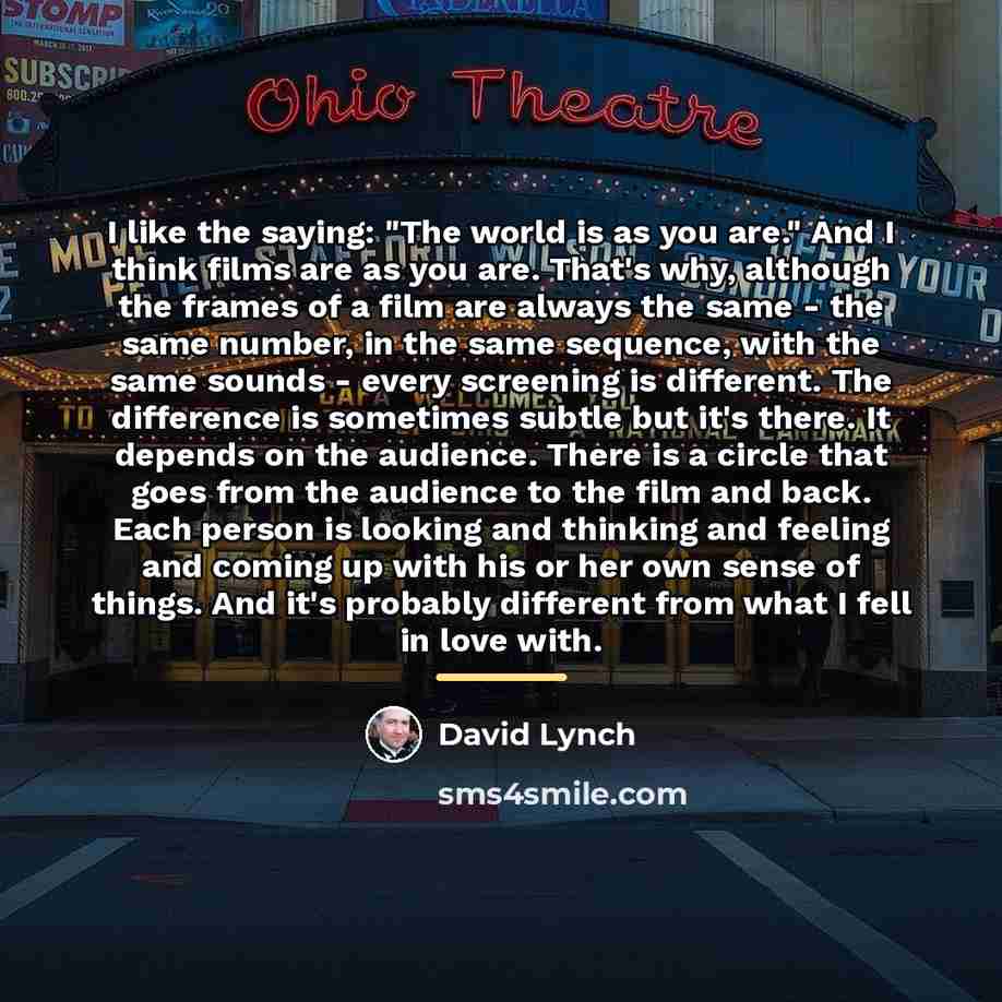 “I like the saying: "The world is as you are."…” quote by David Lynch