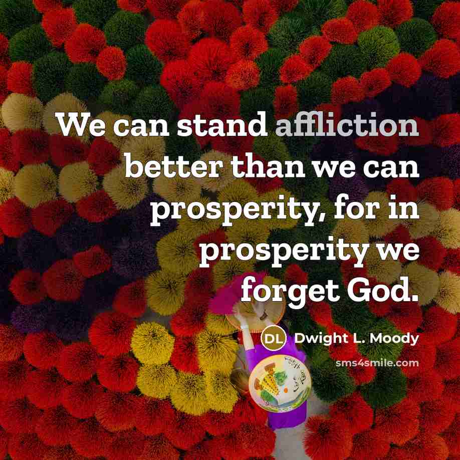 “We can stand affliction better than we can prosperity, for…” quote by Dwight L. Moody