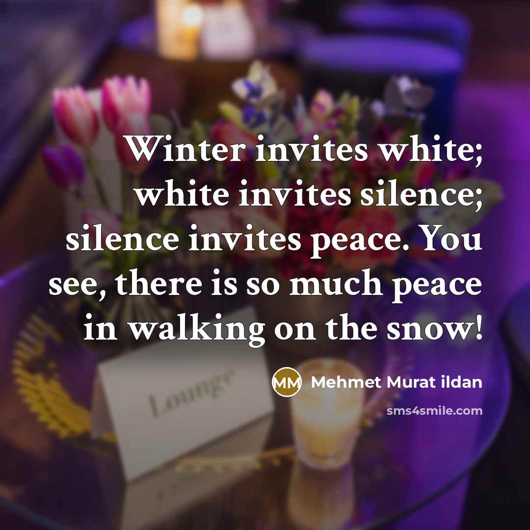 “Winter invites white; white invites silence; silence invites peace. You see, there is so much peace in walking on the snow!” quote by Mehmet Murat Ildan
