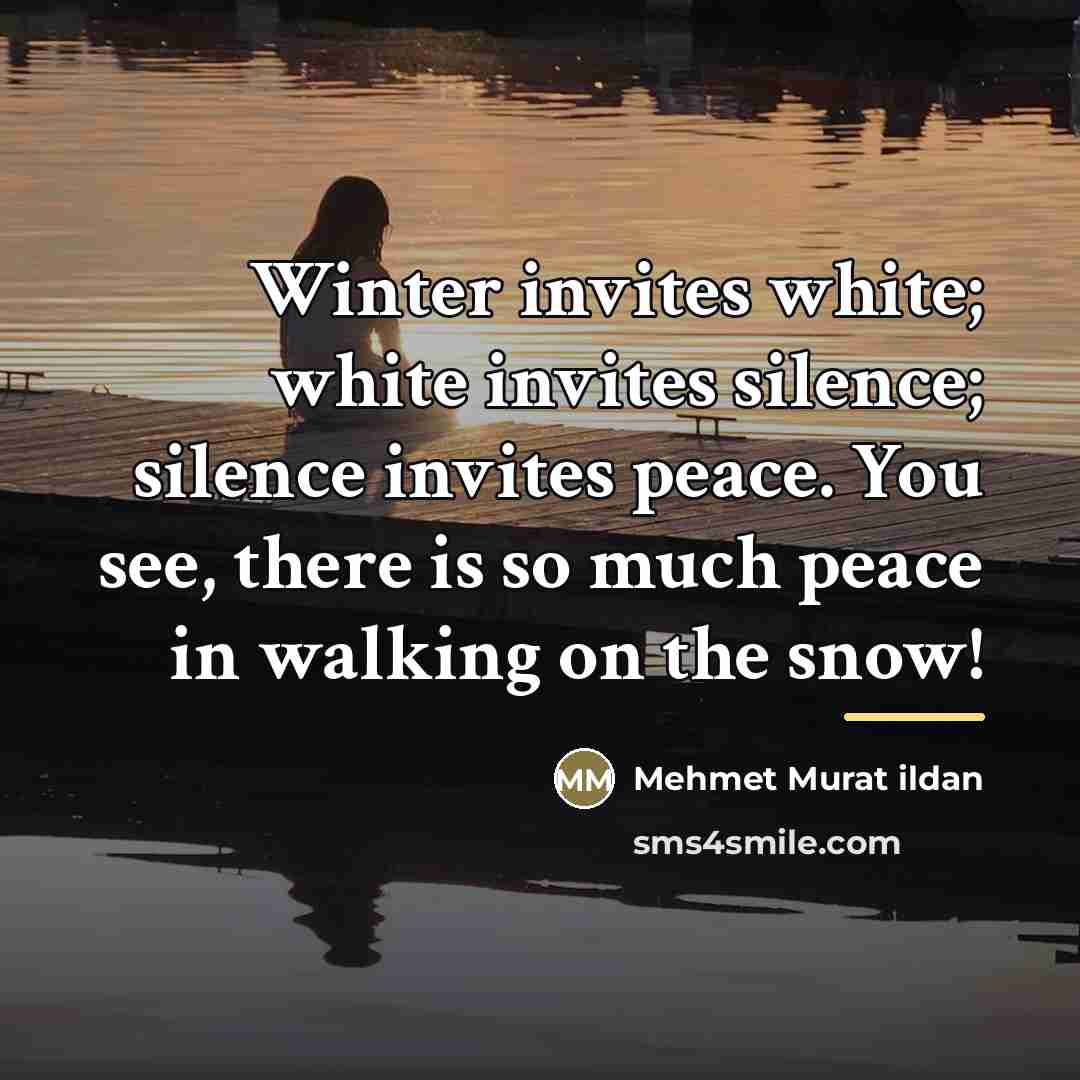 “Winter invites white; white invites silence; silence invites peace. You…” quote by Mehmet Murat Ildan