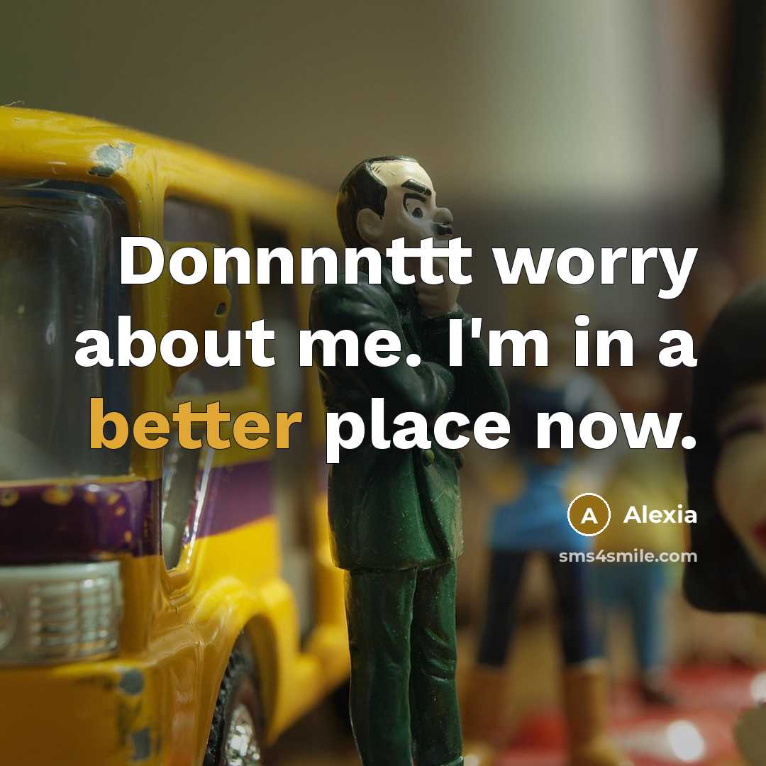 “Donnnnttt worry about me. I'm in a better place now.” quote by Alexia