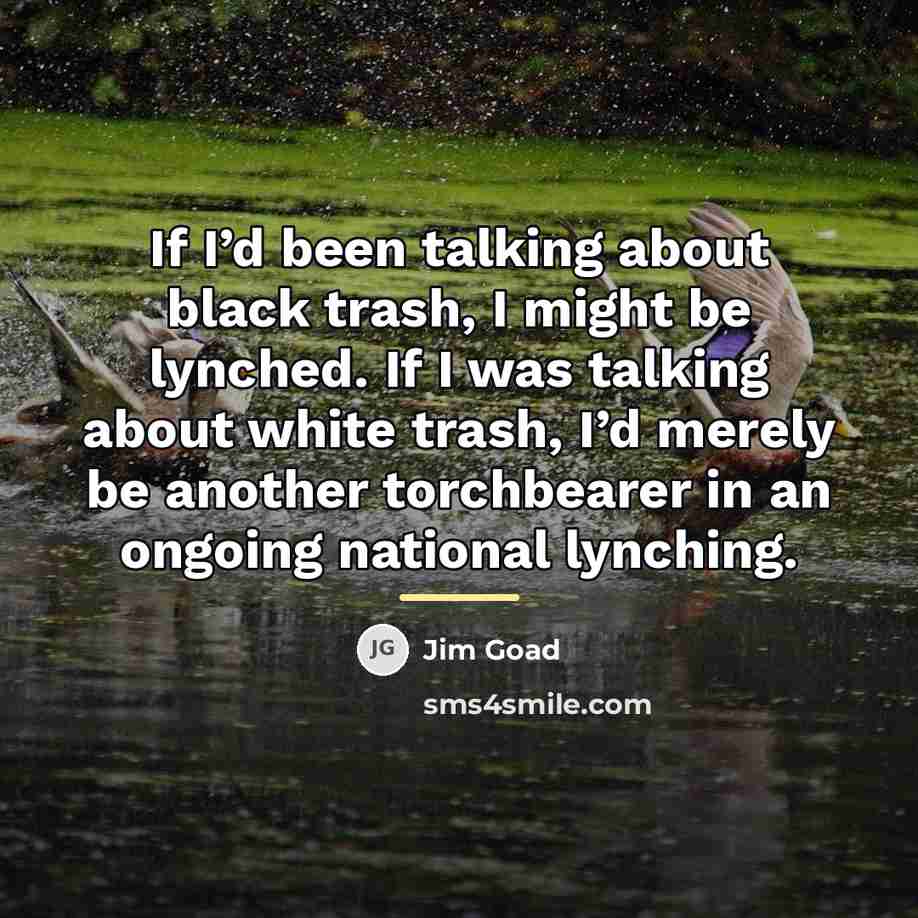 “If I’d been talking about black trash, I might be…” quote by Jim Goad