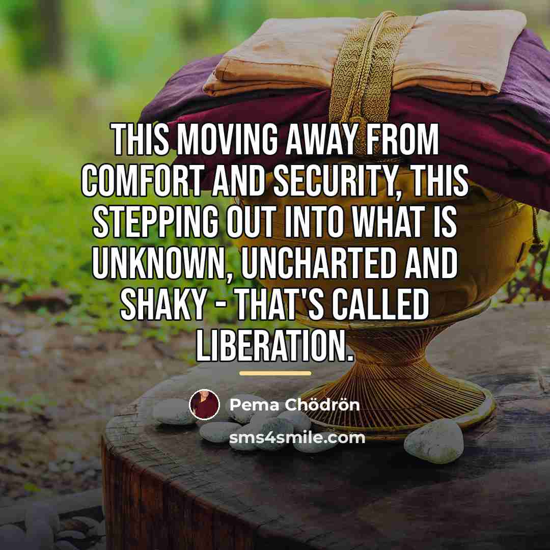 “This moving away from comfort and security, this stepping out…” quote by Pema Chodron