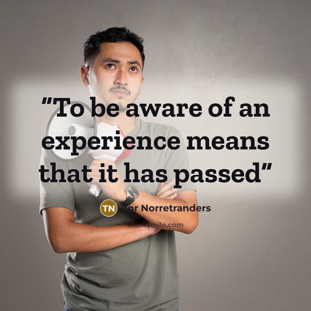 “To be aware of an experience means that it has passed” quote by Tor Norretranders