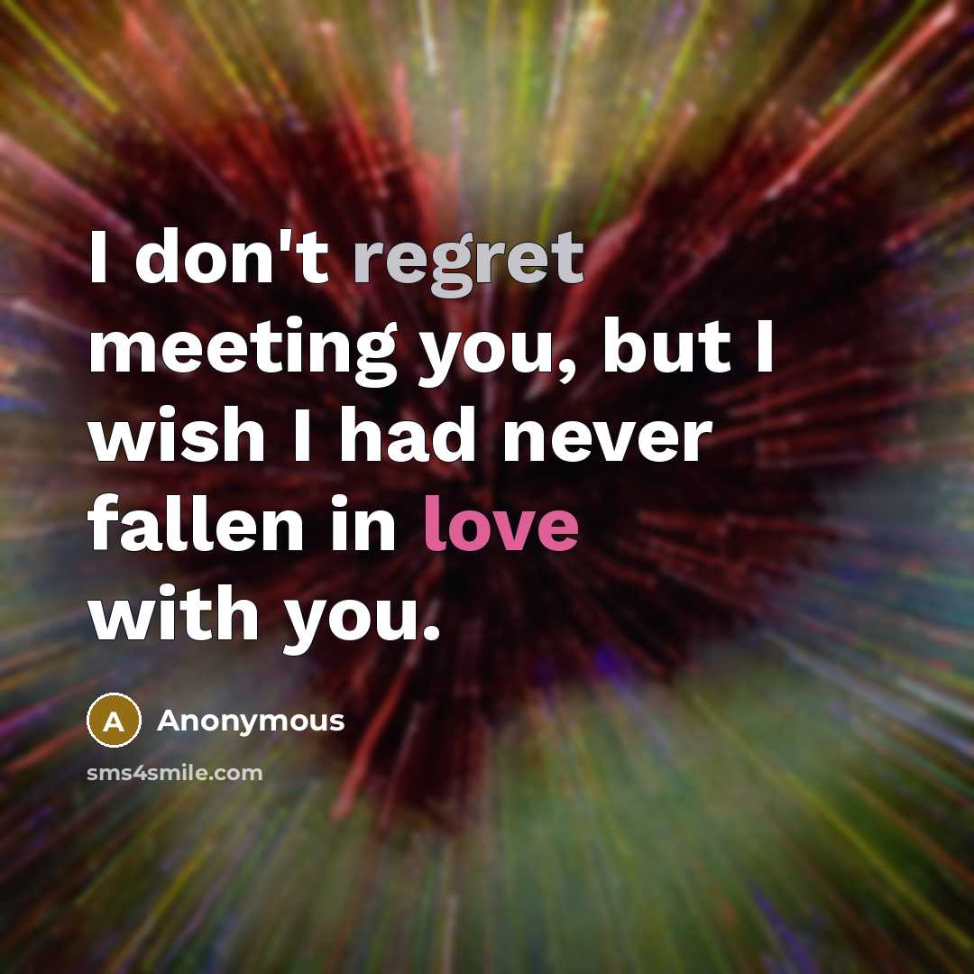 “I don't regret meeting you, but I wish I had…” quote by Anonymous