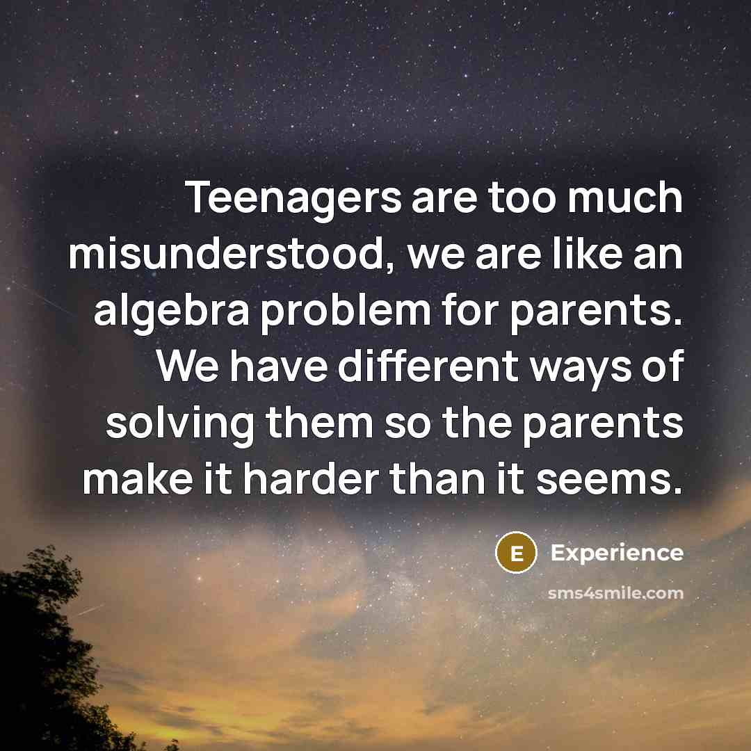 “Teenagers are too much misunderstood, we are like an algebra…” quote by Experience