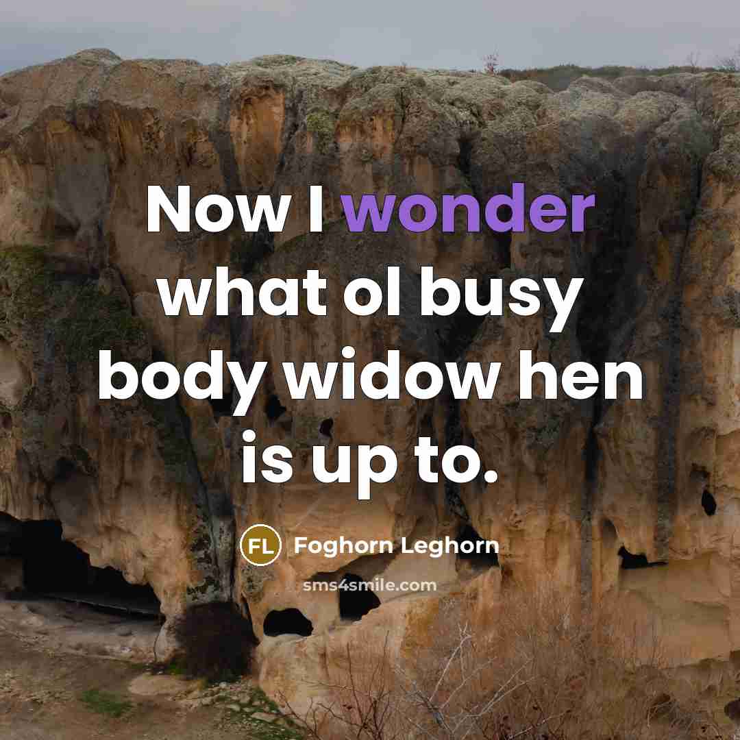 “Now I wonder what ol busy body widow hen is…” quote by Foghorn Leghorn