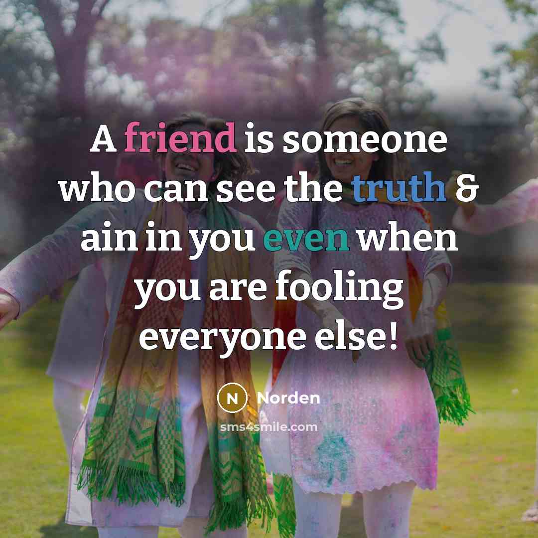 “A friend is someone who can see the truth & ain in you even when you are fooling everyone else!” quote by Norden
