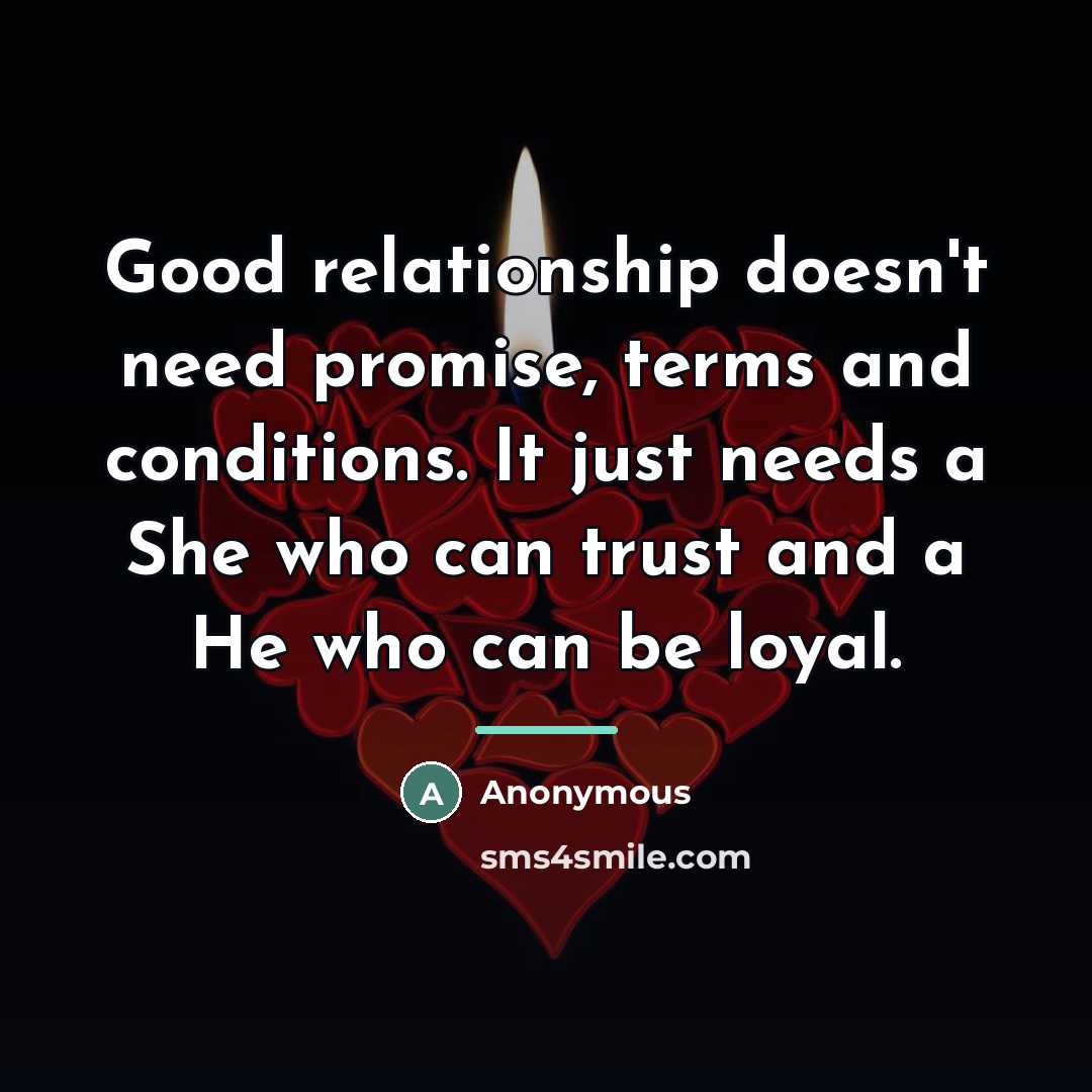 “Good relationship doesn't need promise, terms and conditions. It just…” quote by Anonymous
