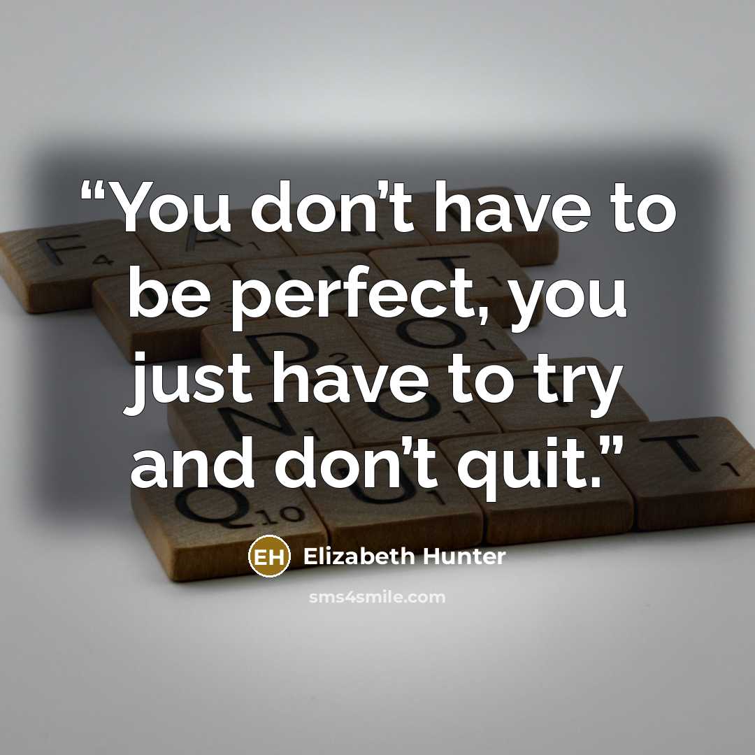 “You don’t have to be perfect, you just have to try and don’t quit.” quote by Elizabeth Hunter