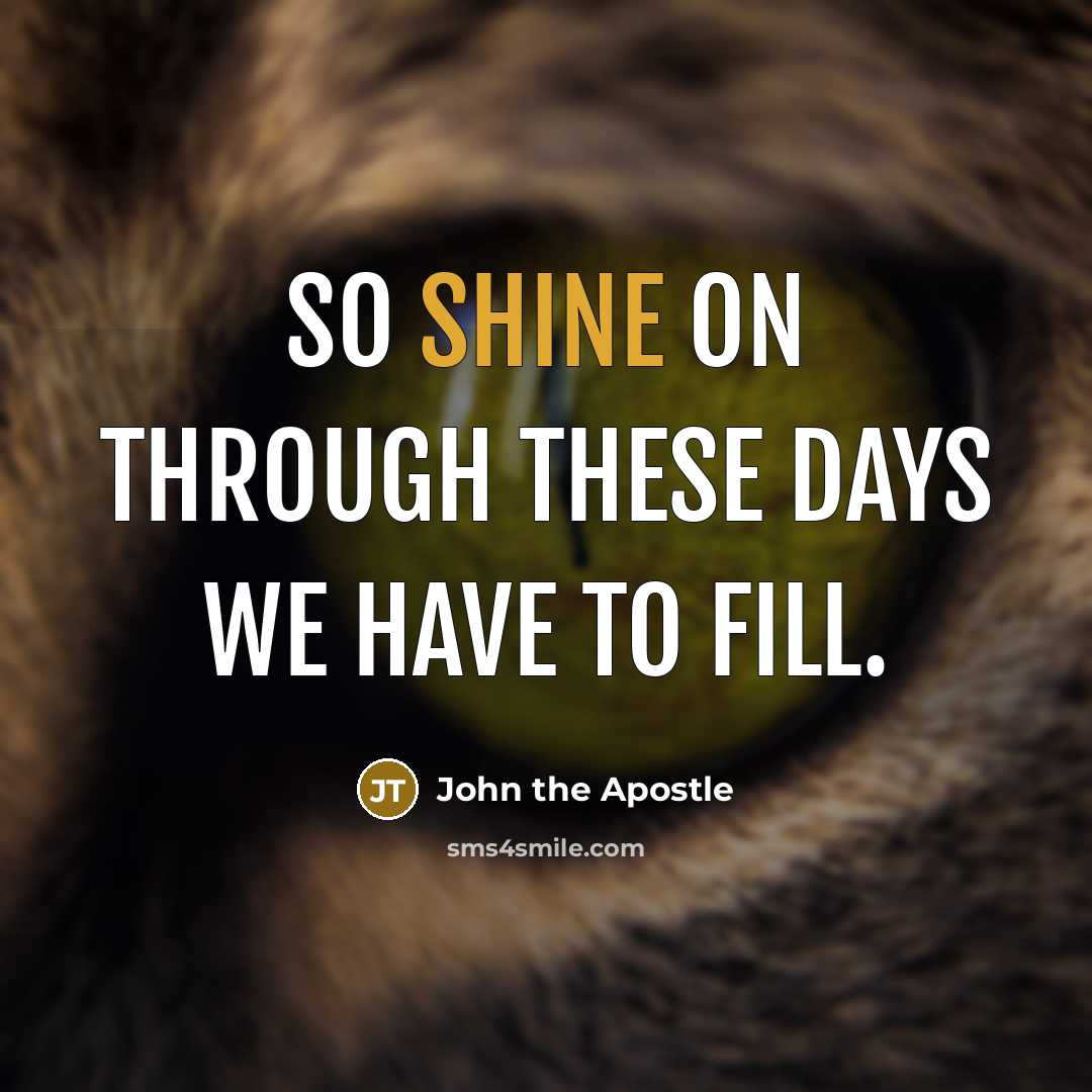 “So shine on through these days we have to fill.…” quote by John the Apostle