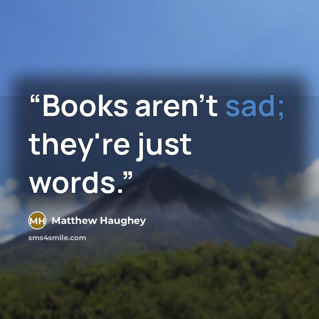 “Books aren't sad; they're just words.” quote by Matthew Haughey