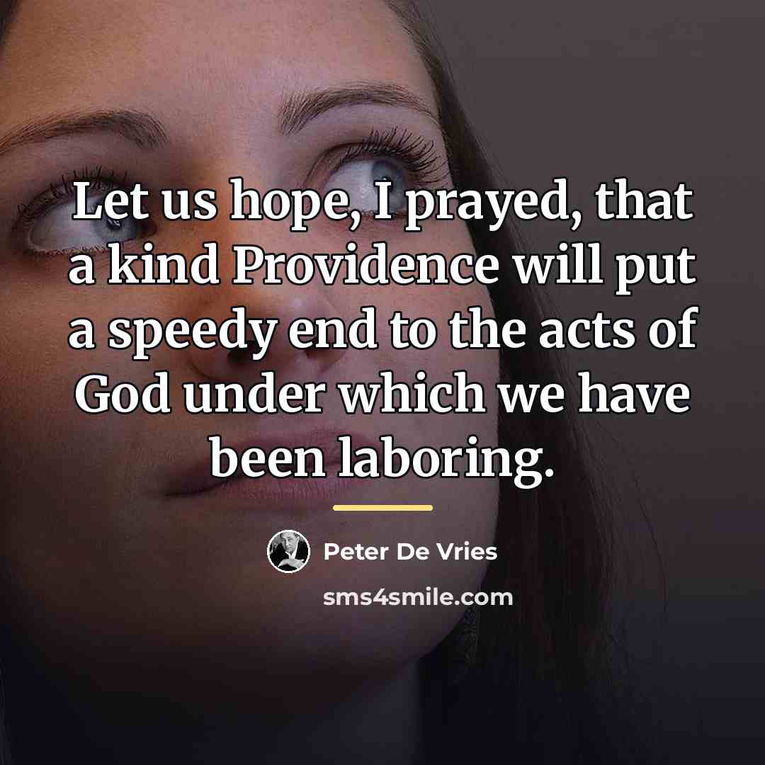 “Let us hope, I prayed, that a kind Providence will…” quote by Peter De Vries