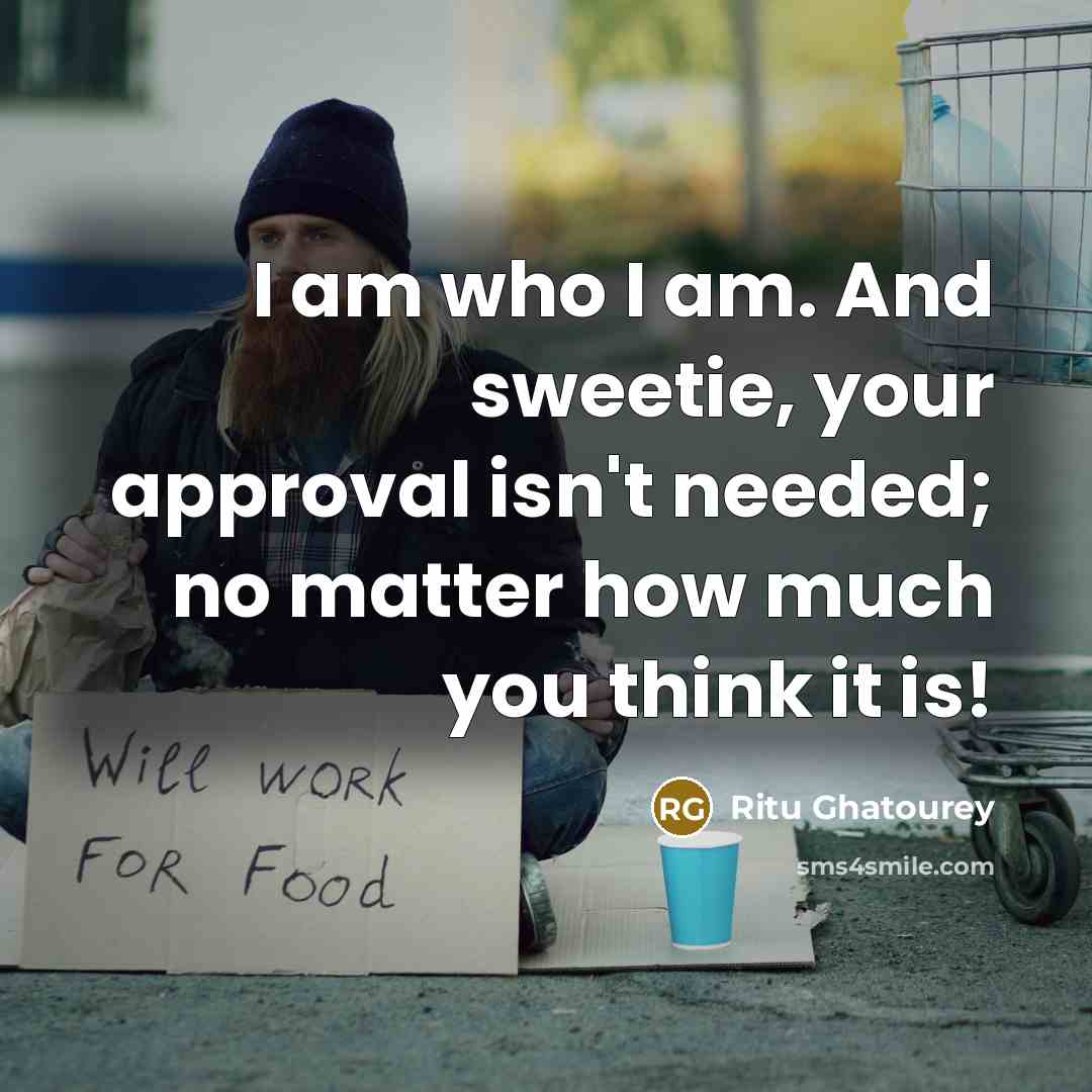 “I am who I am. And sweetie, your approval isn't needed; no matter how much you think it is!” quote by Ritu Ghatourey