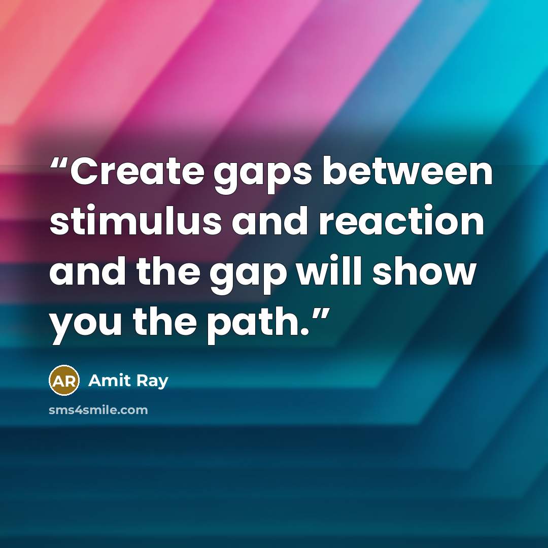 “Create gaps between stimulus and reaction and the gap will show you the path.” quote by Amit Ray