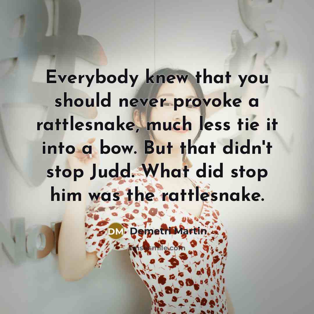 “Everybody knew that you should never provoke a rattlesnake, much…” quote by Demetri Martin