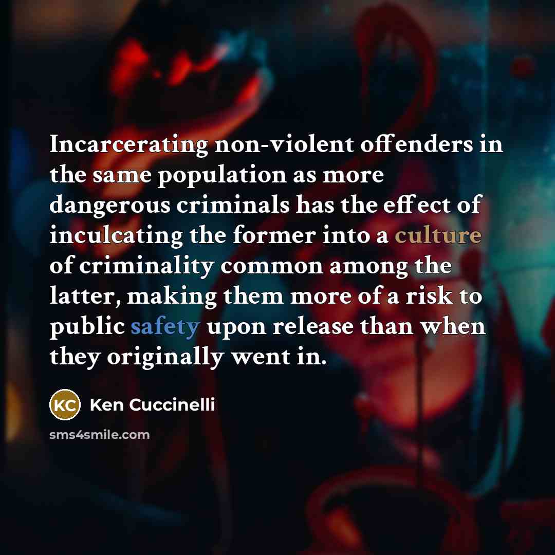 “Incarcerating non-violent offenders in the same population as more dangerous…” quote by Ken Cuccinelli
