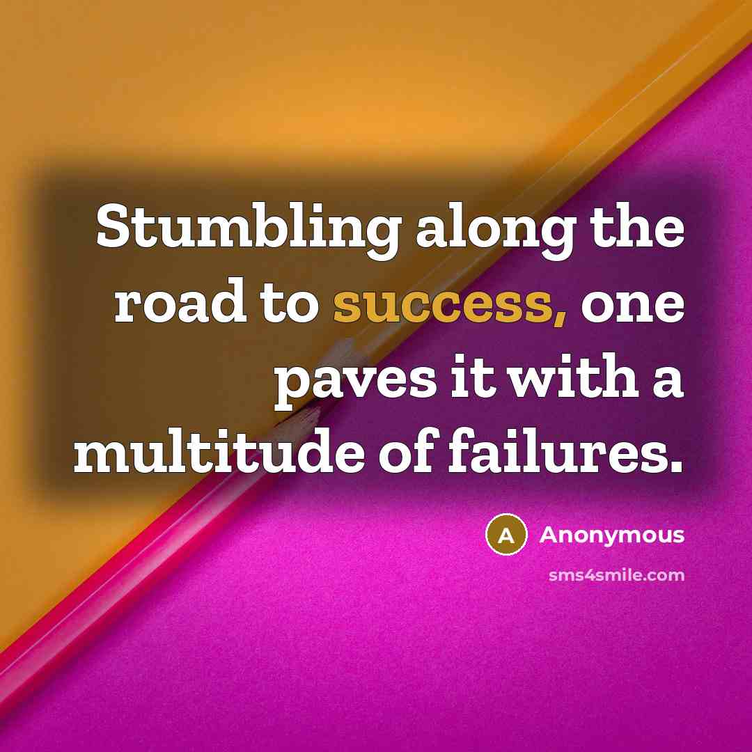 “Stumbling along the road to success, one paves it with…” quote by Anonymous