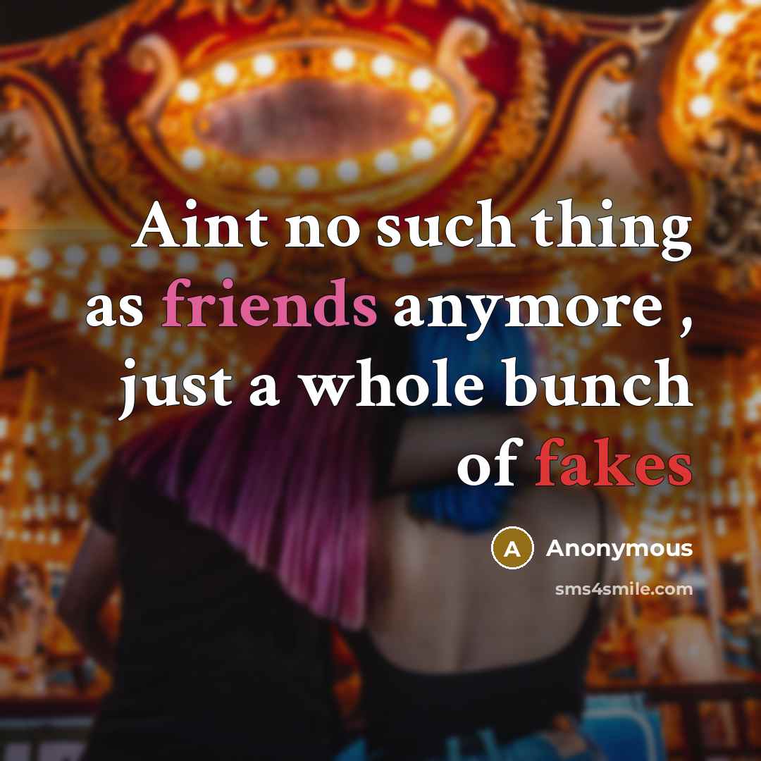 “Aint no such thing as friends anymore , just a whole bunch of fakes” quote by Anonymous