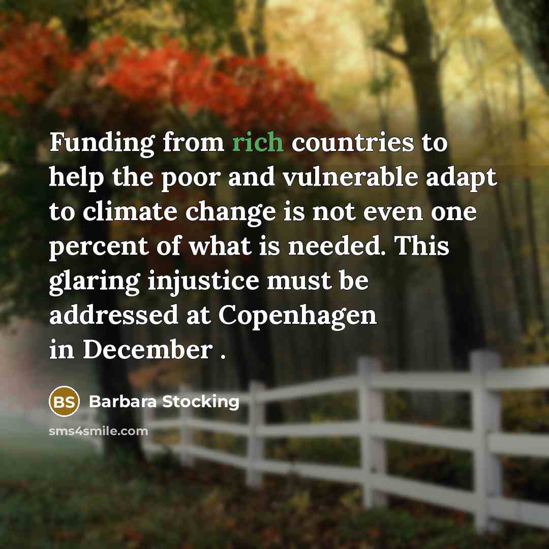 “Funding from rich countries to help the poor and vulnerable…” quote by Barbara Stocking