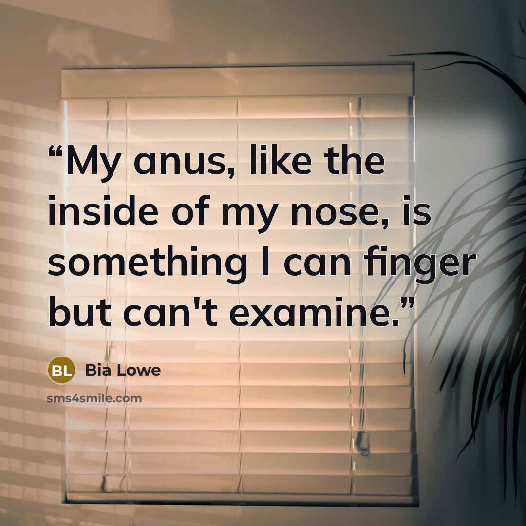 “My anus, like the inside of my nose, is something I can finger but can't examine.” quote by Bia Lowe