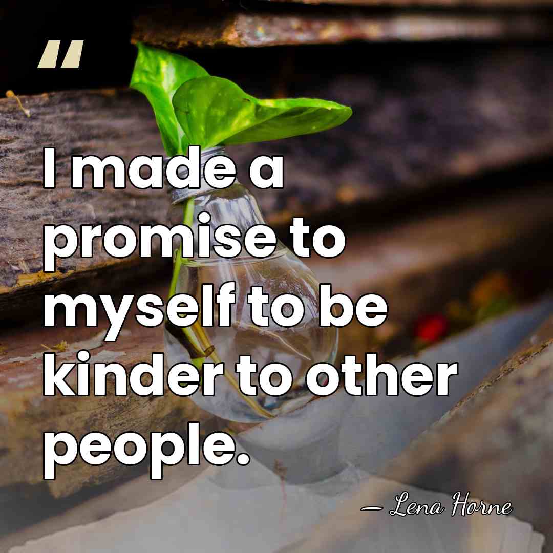 I made a promise to myself to be kinder to other people. - Lena Horne