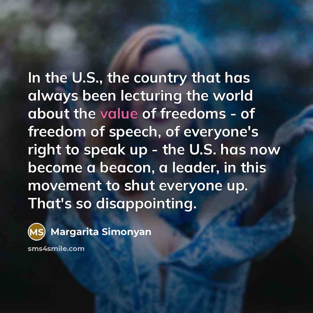 “In the U.S., the country that has always been lecturing…” quote by Margarita Simonyan