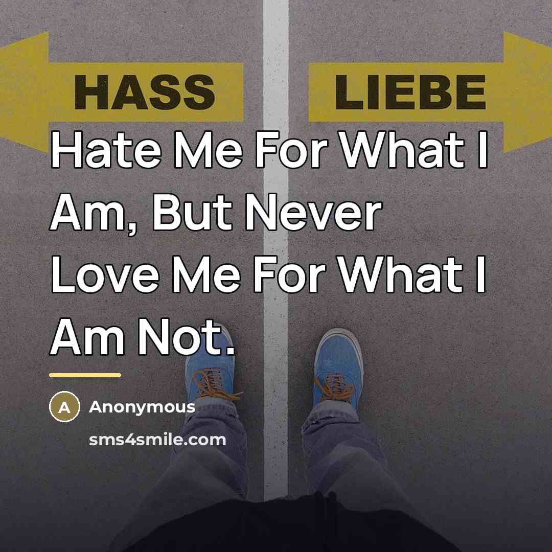 “Hate Me For What I Am, But Never Love Me…” quote by Anonymous