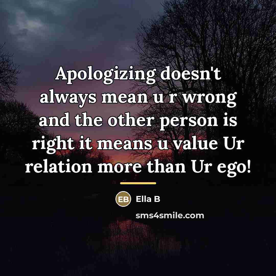 “Apologizing doesn't always mean u r wrong and the other…” quote by Ella B