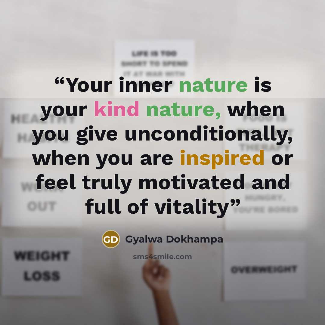 “Your inner nature is your kind nature, when you give unconditionally, when you are inspired or feel truly motivated and full of vitality” quote by Gyalwa Dokhampa