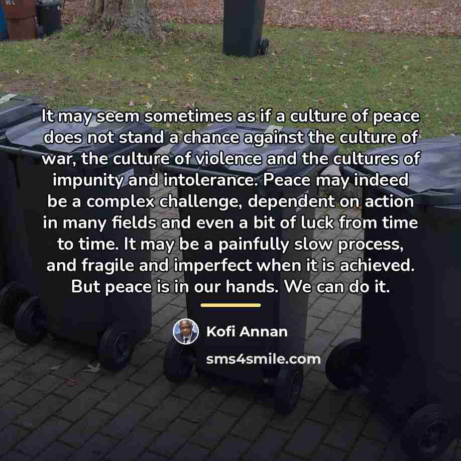 “It may seem sometimes as if a culture of peace…” quote by Kofi Annan