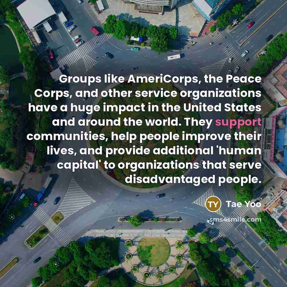 “Groups like AmeriCorps, the Peace Corps, and other service organizations…” quote by Tae Yoo