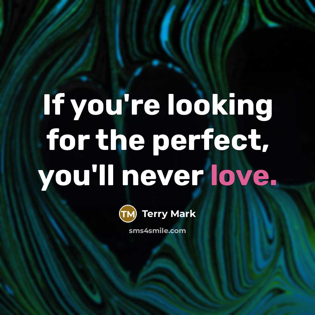 “If you're looking for the perfect, you'll never love.…” quote by Terry Mark