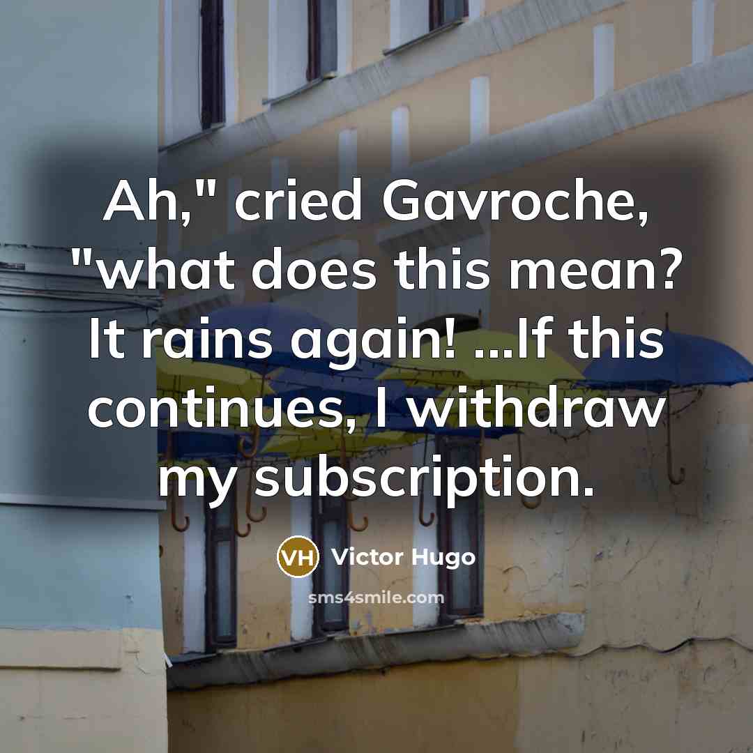 “Ah," cried Gavroche, "what does this mean? It rains again!…” quote by Victor Hugo