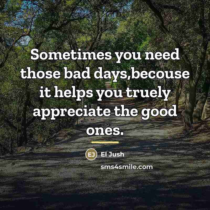 “Sometimes you need those bad days,becouse it helps you truely…” quote by El Jush