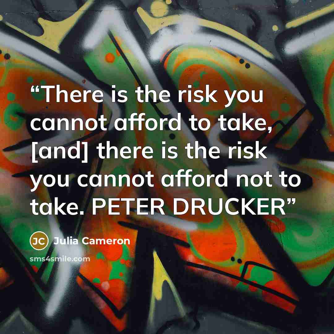 “There is the risk you cannot afford to take, [and] there is the risk you cannot afford not to take. PETER DRUCKER” quote by Julia Cameron