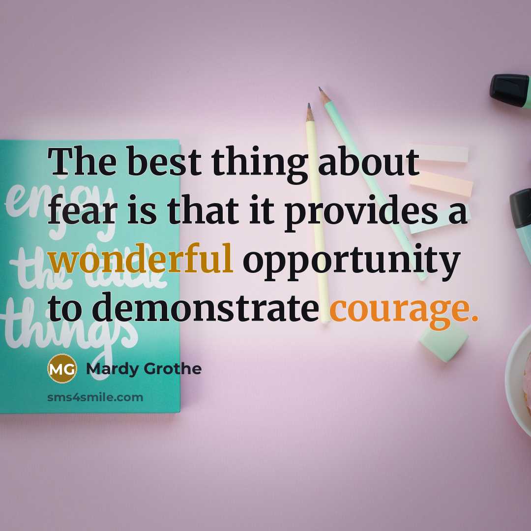 “The best thing about fear is that it provides a…” quote by Mardy Grothe