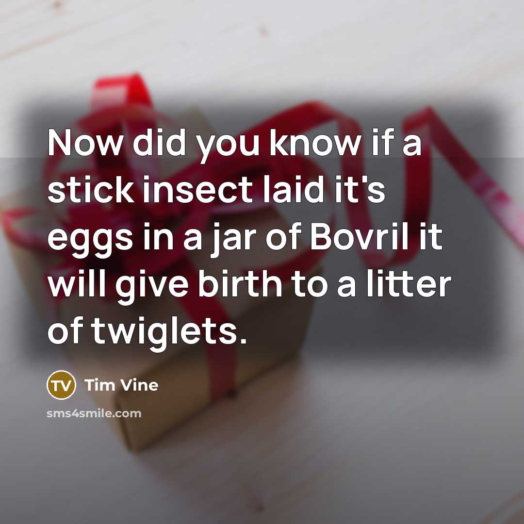 “Now did you know if a stick insect laid it's…” quote by Tim Vine