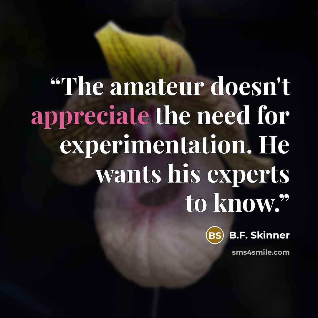 “The amateur doesn't appreciate the need for experimentation. He wants his experts to know.” quote by B.F. Skinner