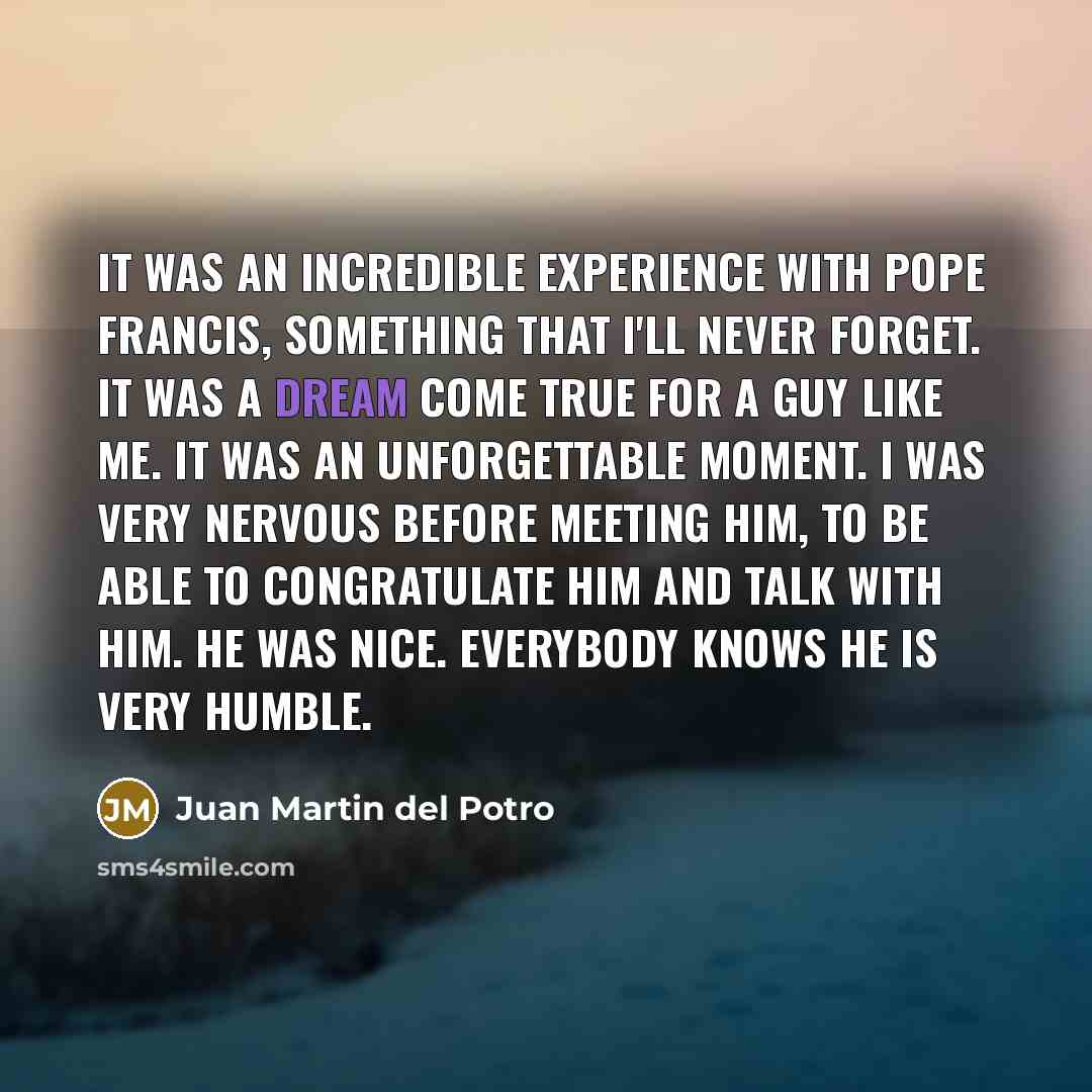 “It was an incredible experience with Pope Francis, something that…” quote by Juan Martin del Potro
