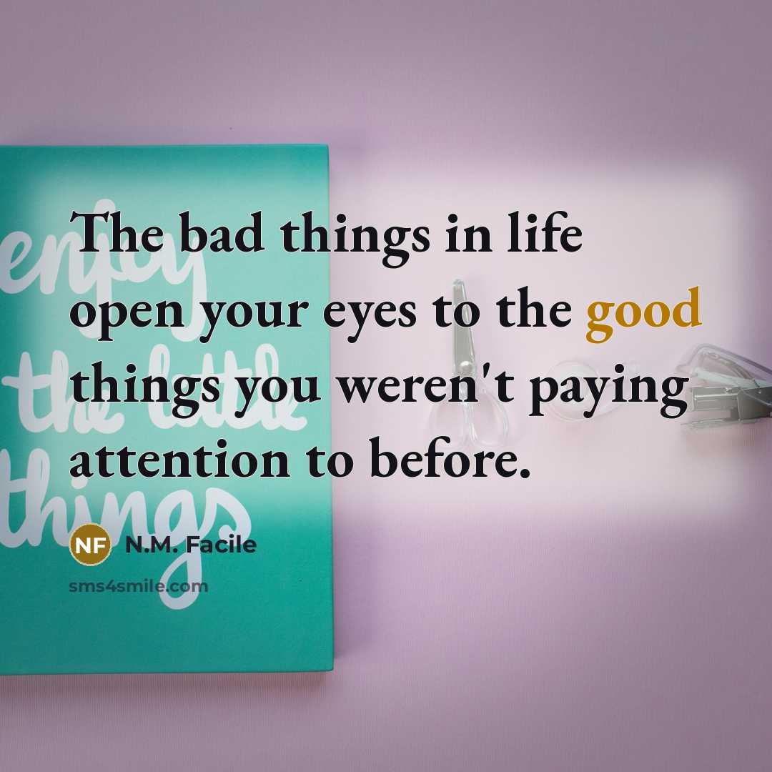 “The bad things in life open your eyes to the…” quote by N.M. Facile