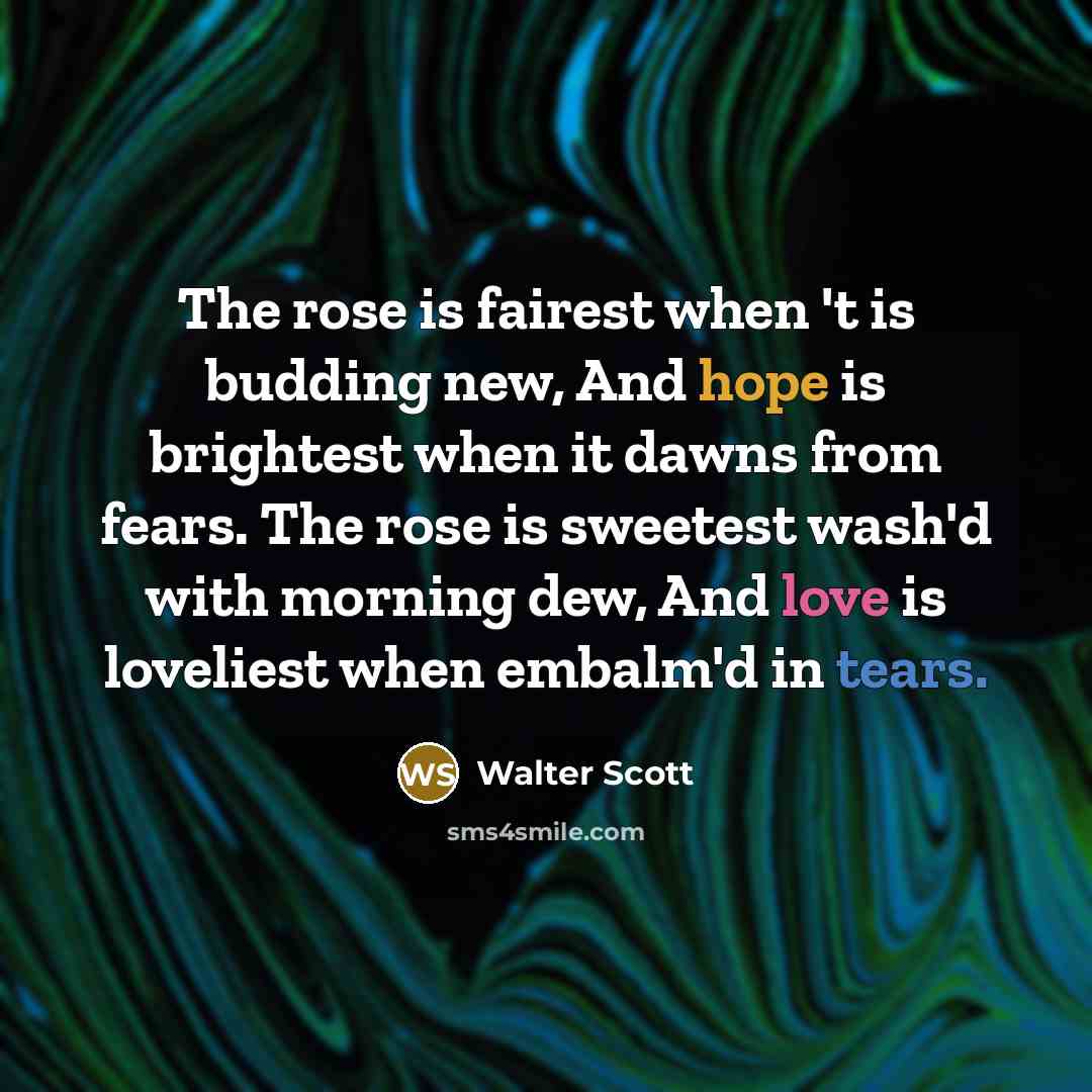 “The rose is fairest when 't is budding new, And…” quote by Walter Scott