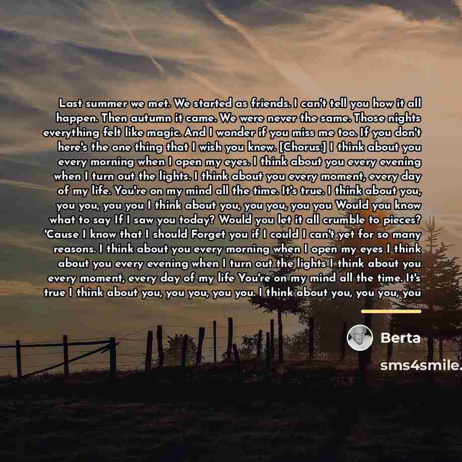 “Last summer we met. We started as friends. I can't…” quote by Berta