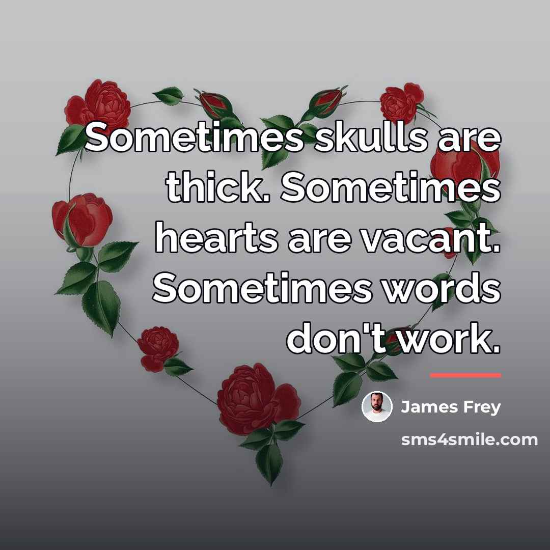 “Sometimes skulls are thick. Sometimes hearts are vacant. Sometimes words…” quote by James Frey