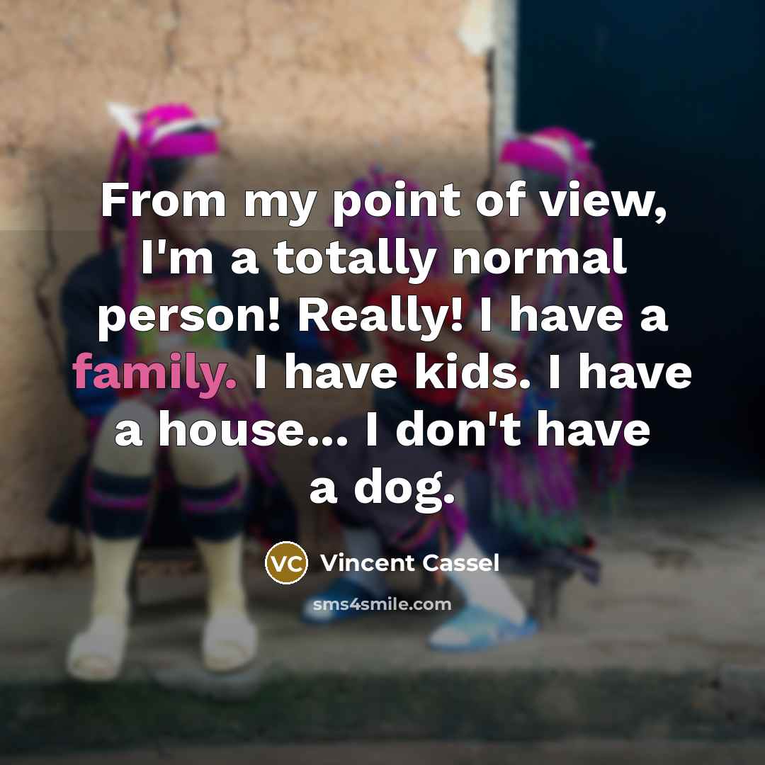 “From my point of view, I'm a totally normal person!…” quote by Vincent Cassel