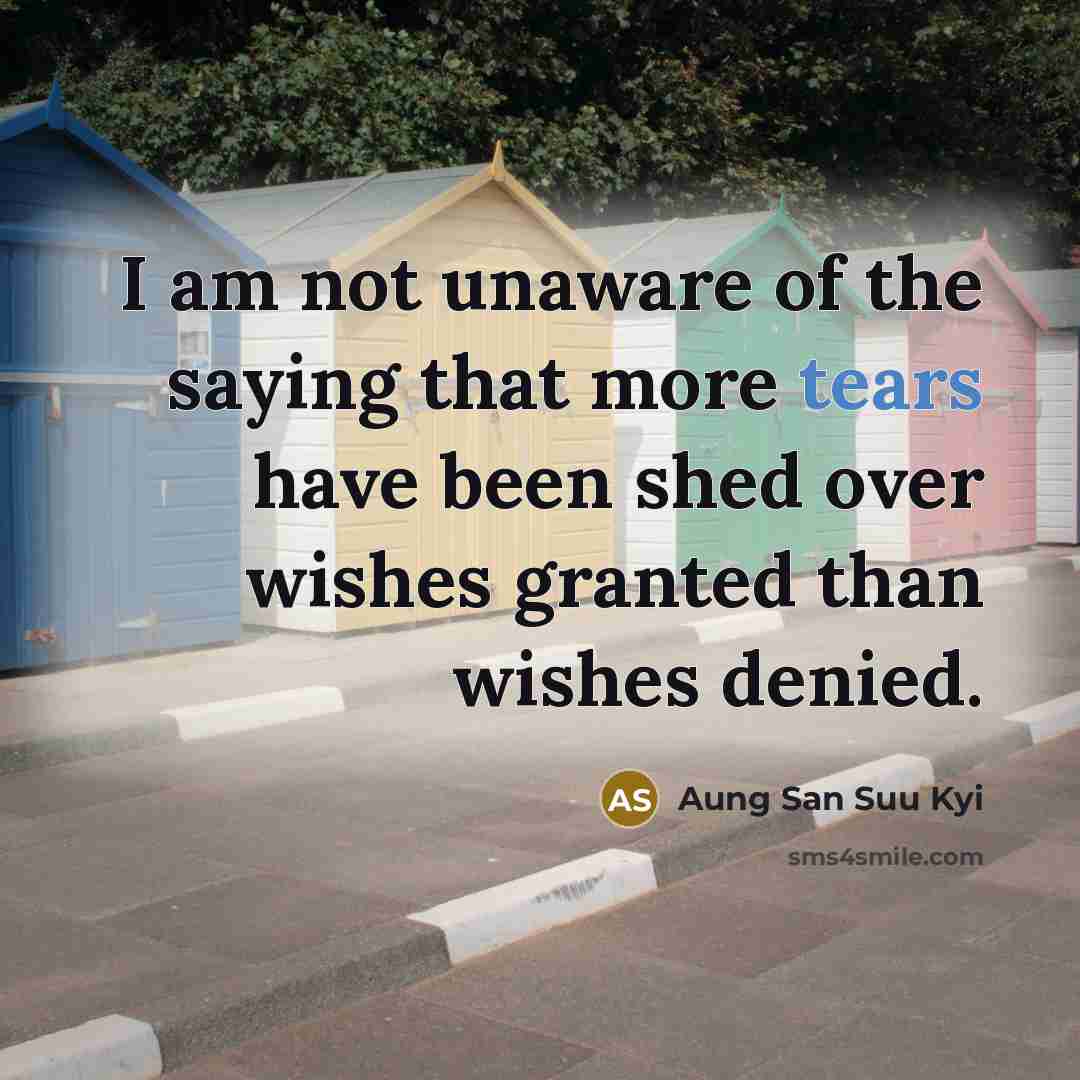 “I am not unaware of the saying that more tears…” quote by Aung San Suu Kyi
