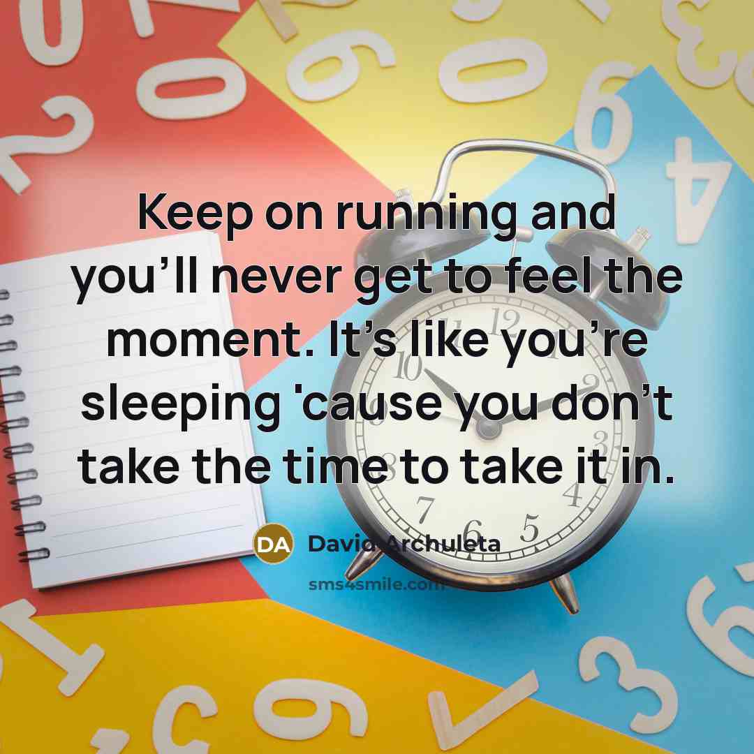 “Keep on running and you'll never get to feel the moment. It's like you're sleeping 'cause you don't take the time to take it in.” quote by David Archuleta