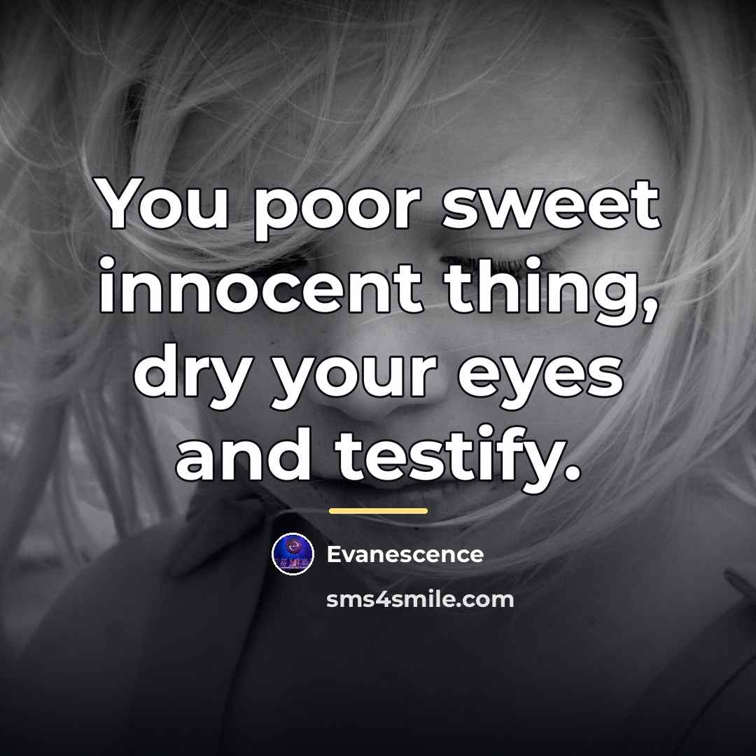“You poor sweet innocent thing, dry your eyes and testify.…” quote by Evanescence